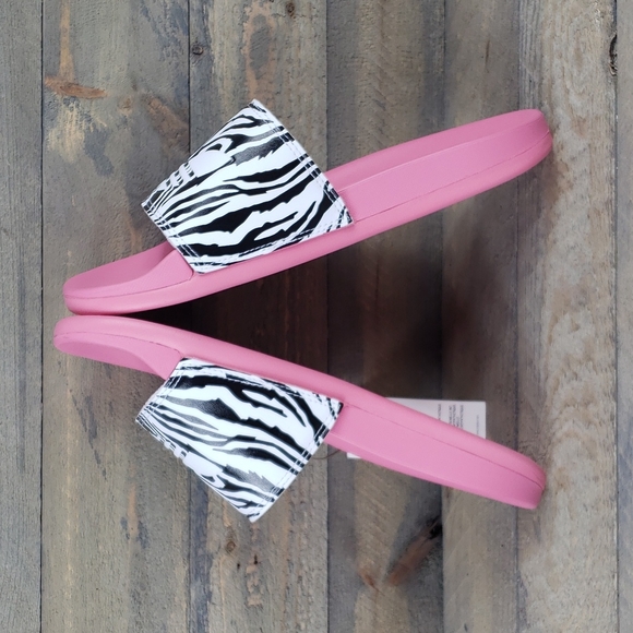 adidas Women's Adilette Comfort Slide Sandals Rose Tone Black/White Zebra Print - Picture 6 of 8